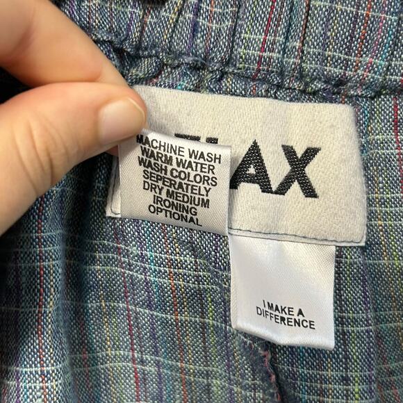 FLAX Linen Plaid Generous Maxi Skirt Women's Sz 3G/3X Blue Multi Natural Boho - Picture 6 of 6